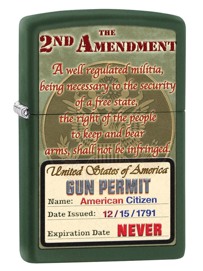 Zippo Lighter: Second Amendment Rights - Green Matte - Wasatch Flameworks
