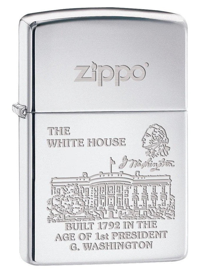 Zippo Lighter: The White House, Engraved - High Polish Chrome - Wasatch Flameworks