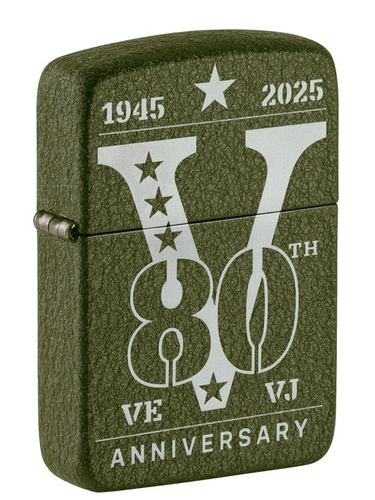 Zippo Lighter: VE/VJ 80th Anniversary - Green Crackle - Wasatch Flameworks