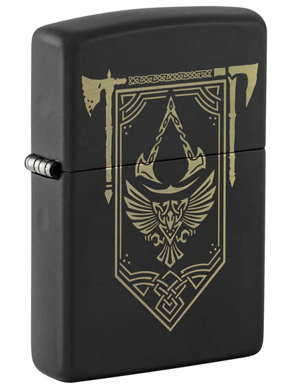 Zippo Lighter: Assassins Creed Design, Engraved - Black Matte - Wasatch Flameworks