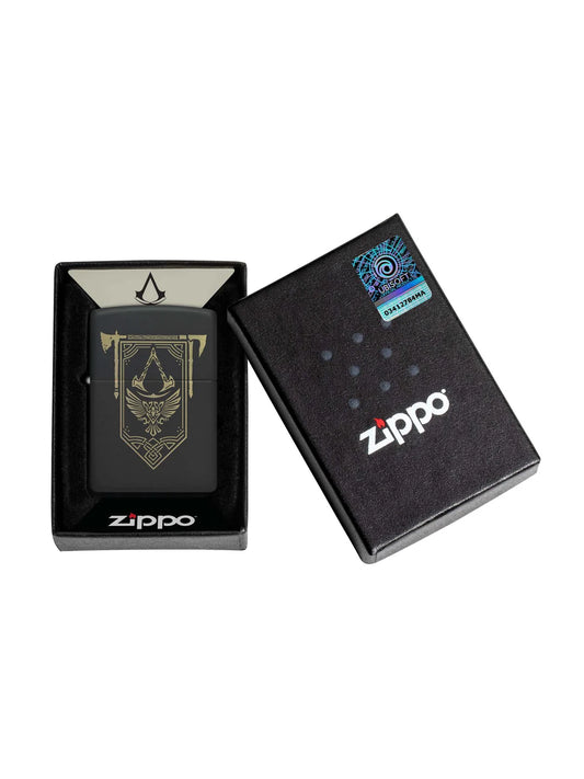 Zippo Lighter: Assassins Creed Design, Engraved - Black Matte - Wasatch Flameworks