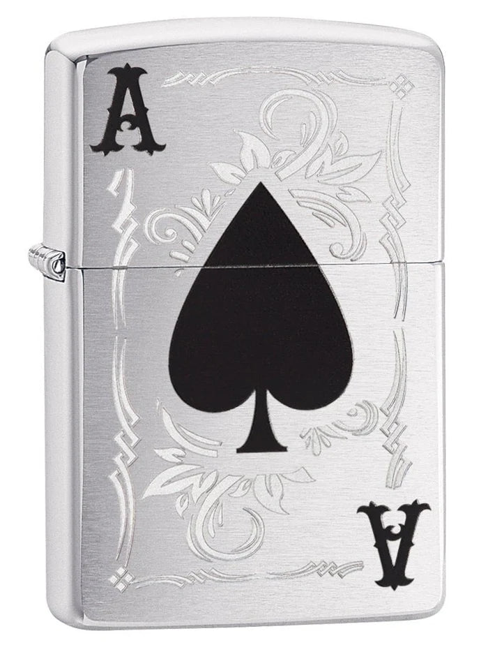 Zippo Lighter: Ace of Spades - Brushed Chrome - Wasatch Flameworks