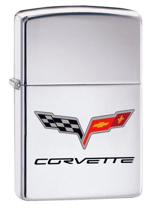 Zippo Lighter: Chevy Corvette Logo - High Polish Chrome - Wasatch Flameworks