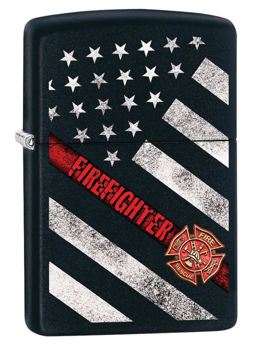 Zippo Lighter: Firefighter Flag - Black Matte - Wasatch Flameworks