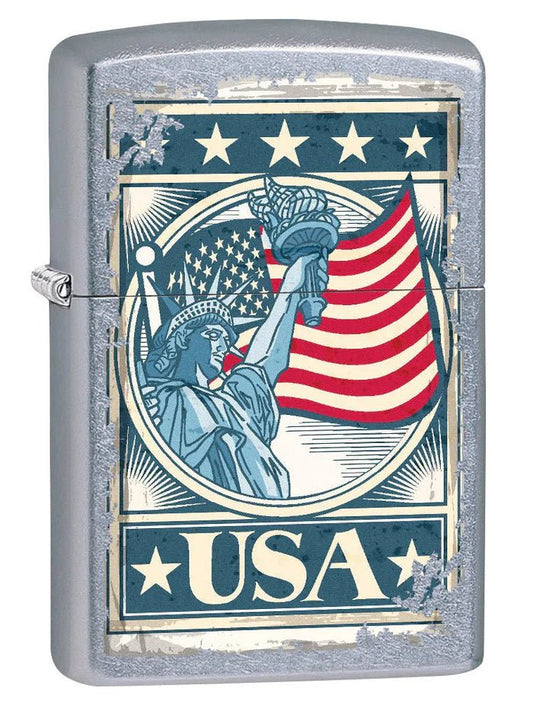 Zippo Lighter: Liberty Flag - Street Chrome - Wasatch Flameworks