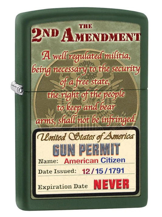 Zippo Lighter: Second Amendment Rights - Green Matte - Wasatch Flameworks