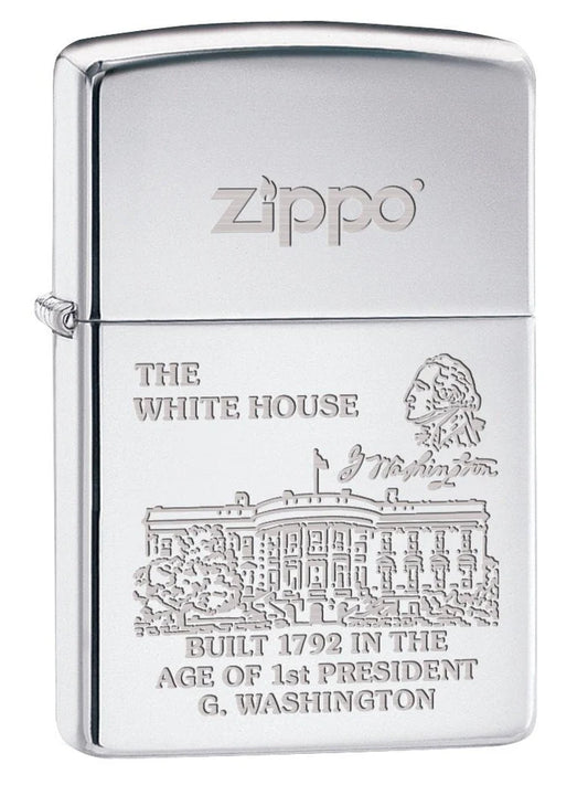 Zippo Lighter: The White House, Engraved - High Polish Chrome - Wasatch Flameworks