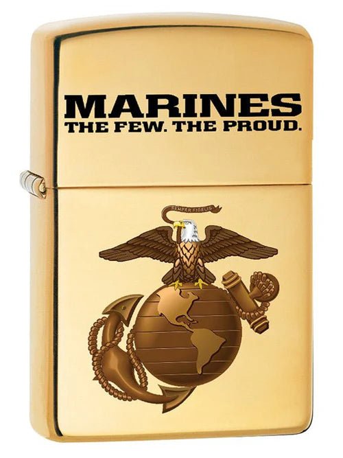 Zippo Lighter: USMC Marine Corps Logo - High Polish Brass - Wasatch Flameworks